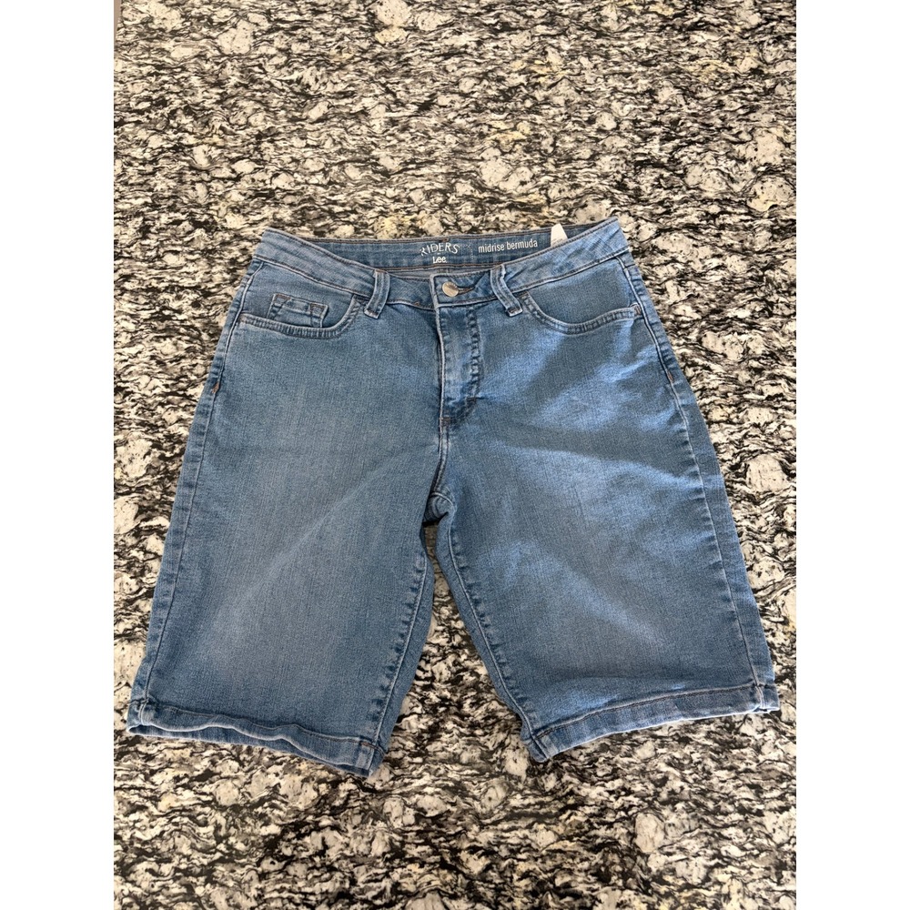 Riders by Lee Midrise Bermuda Denim Shorts Medium Wash Blue Womens Size 8